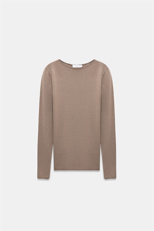 Wholesale Womens Dark Mink Cashmere Lightweight Knit Boat-Neck Sweater