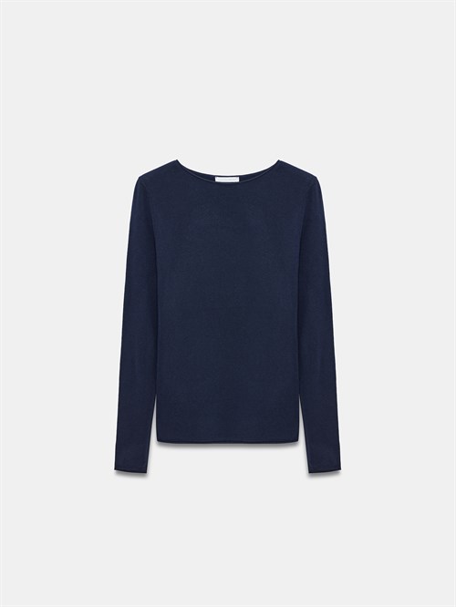 Wholesale Womens Dark Navy Cashmere Lightweight Knit Boat-Neck Sweater