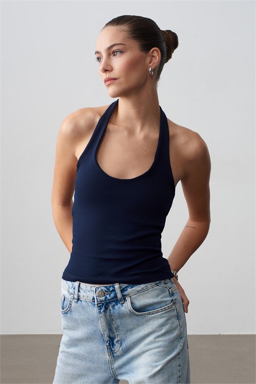 Wholesale Womens Dark Navy Cotton Halter Top