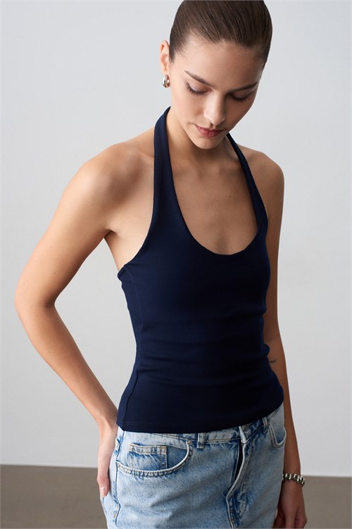 Wholesale Womens Dark Navy Cotton Halter Top