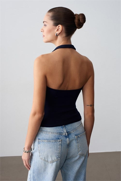 Wholesale Womens Dark Navy Cotton Halter Top
