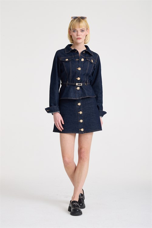 Wholesale Womens Dark Navy Denim Jacket and Skirt Set