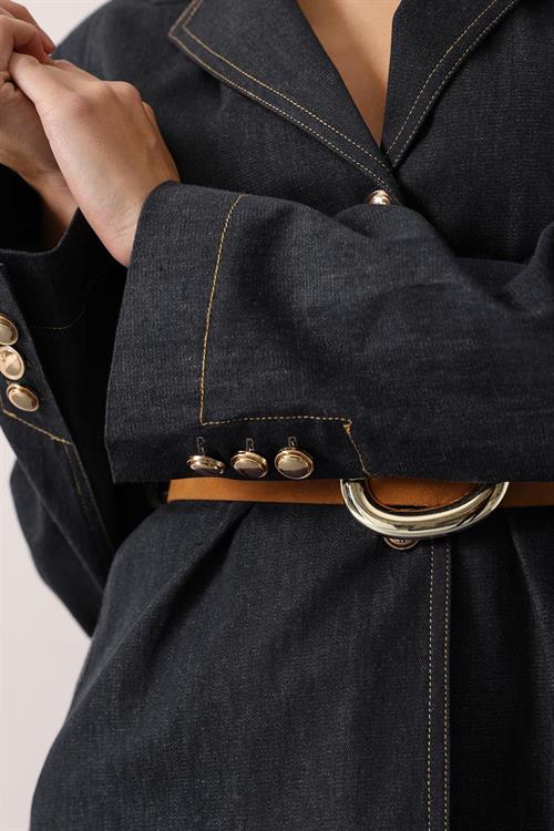 Wholesale Womens Dark Navy Denim Suit with Belt