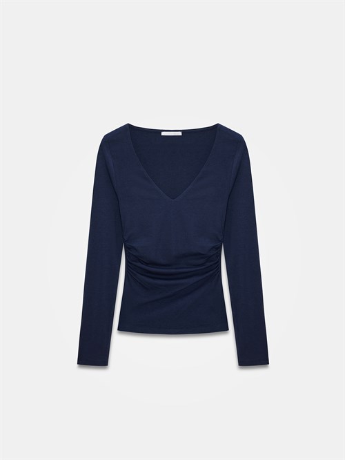 Wholesale Womens Dark Navy Long-Sleeve V-Neck Top