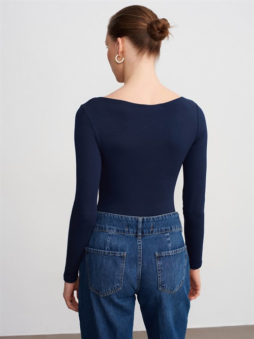 Wholesale Womens Dark Navy Scoop-Neck Bodysuit