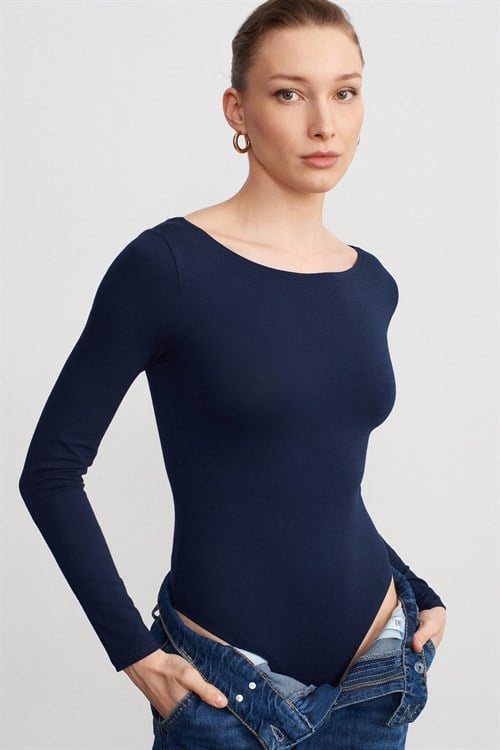 Wholesale Womens Dark Navy Scoop-Neck Bodysuit
