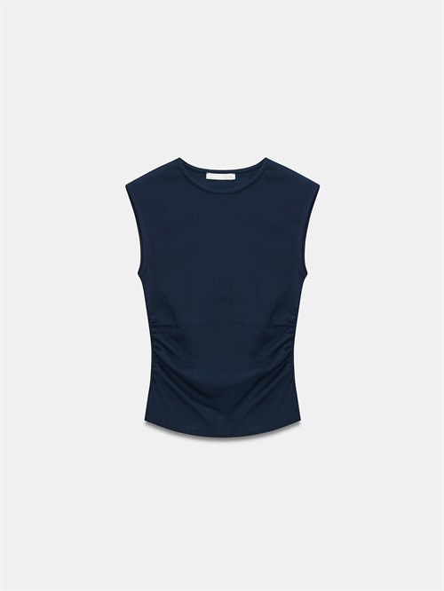 Wholesale Womens Dark Navy Side Gathered T-Shirt