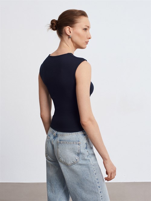 Wholesale Womens Dark Navy Side Gathered T-Shirt