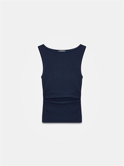 Wholesale Womens Dark Navy Side Gathered Boat-Neck Top