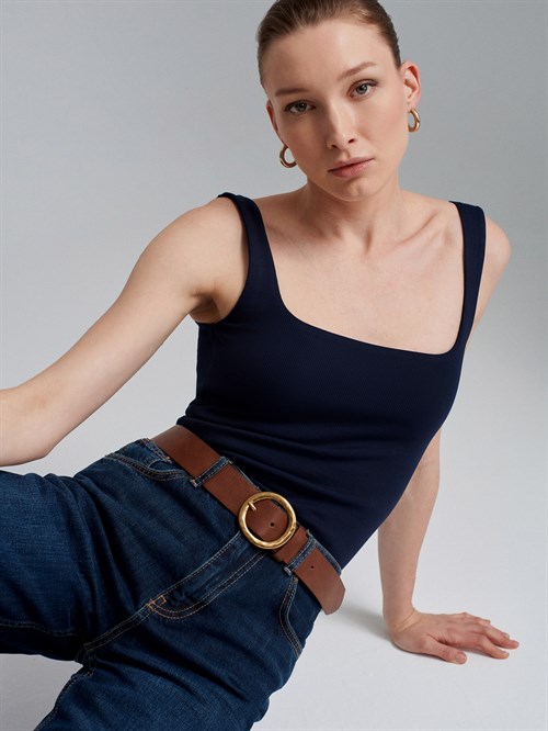 Wholesale Womens Dark Navy Square-Neck Tank Top with Open Back