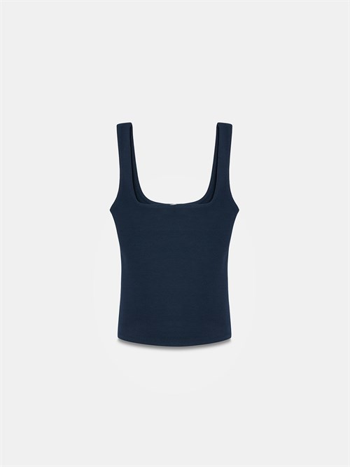 Wholesale Womens Dark Navy Square-Neck Tank Top with Open Back