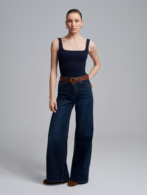 Wholesale Womens Dark Navy Square-Neck Tank Top with Open Back