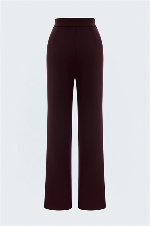 Wholesale Womens Dark Plum Trousers with Gold Buckle Accessory