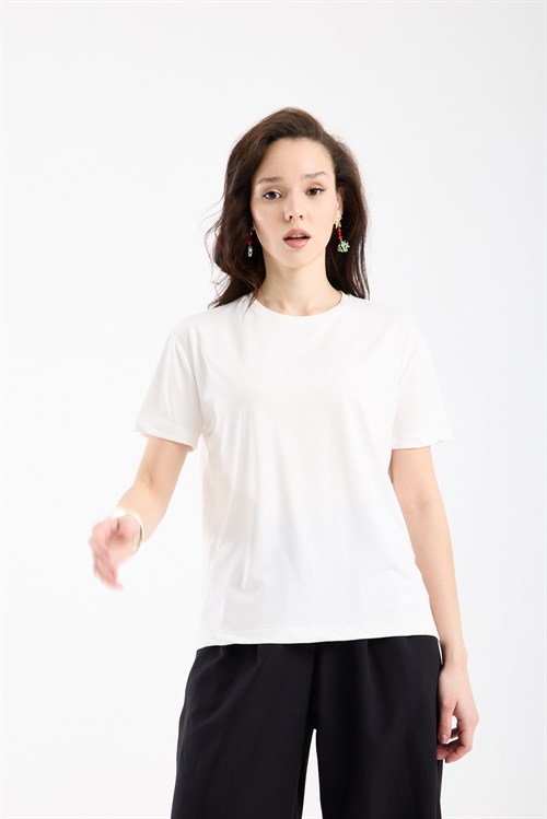 Wholesale Womens Ecru Basic T-Shirt