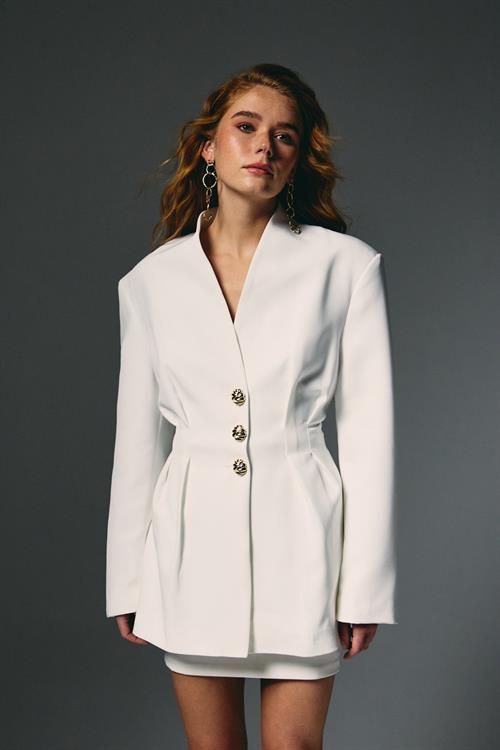 Wholesale Womens Ecru Blazer with Golden Buttons