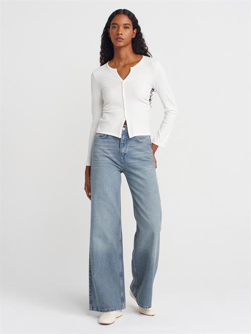 Wholesale Womens Ecru Button Detailed Gathered Top