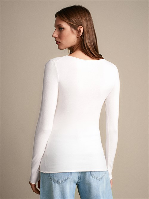 Wholesale Womens Ecru Cashmere Lightweight Knit Boat-Neck Sweater