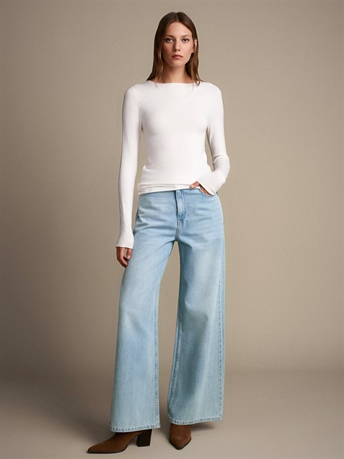 Wholesale Womens Ecru Cashmere Lightweight Knit Boat-Neck Sweater