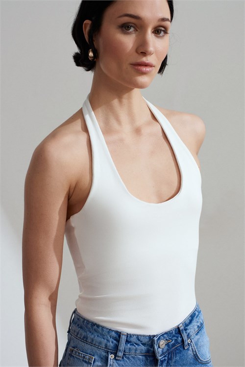 Wholesale Womens Ecru Cotton Halter Top