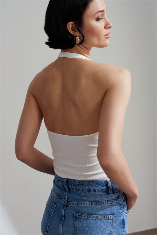 Wholesale Womens Ecru Cotton Halter Top