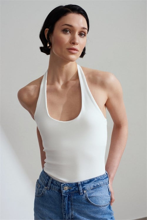Wholesale Womens Ecru Cotton Halter Top