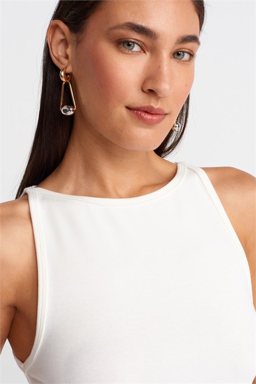 Wholesale Womens Ecru Cotton-Modal Sleeveless Top