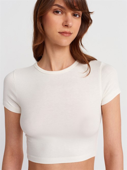 Wholesale Womens Ecru Crop T-Shirt