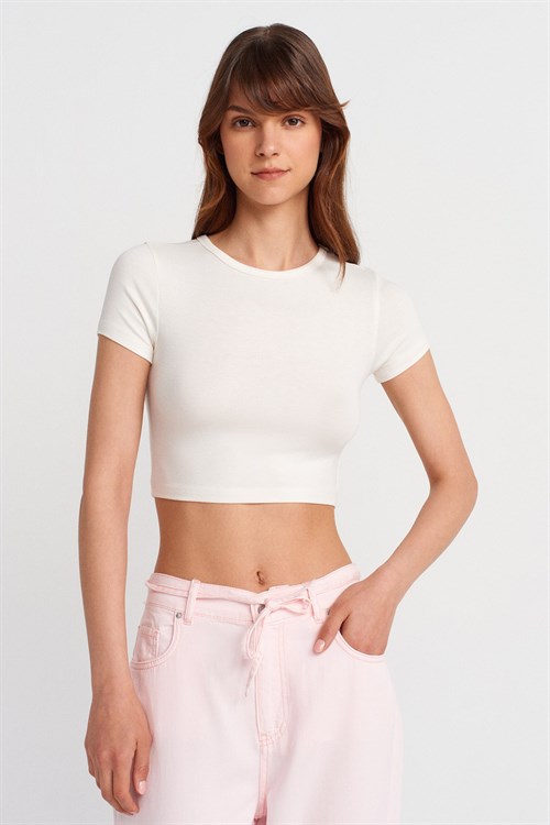 Wholesale Womens Ecru Crop T-Shirt