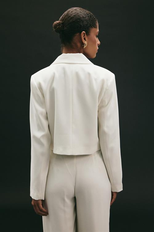 Wholesale Womens Ecru Cropped Blazer with Notched Collar