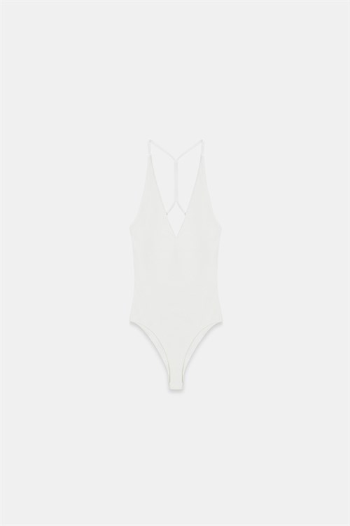 Wholesale Womens Ecru Cross-Back Cotton Bodysuit