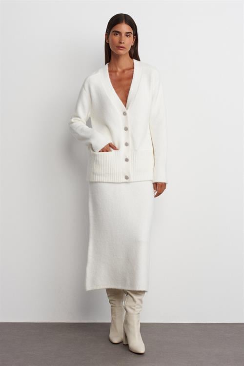 Wholesale Womens Ecru Elastic Waist Knit Skirt