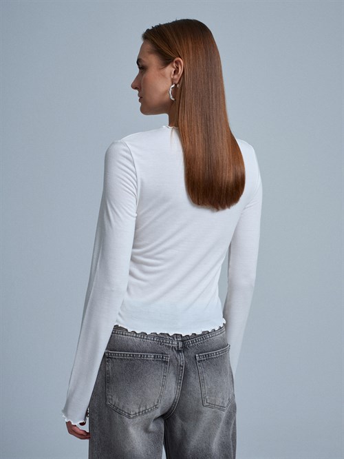 Wholesale Womens Ecru Gathered Long-Sleeve Top