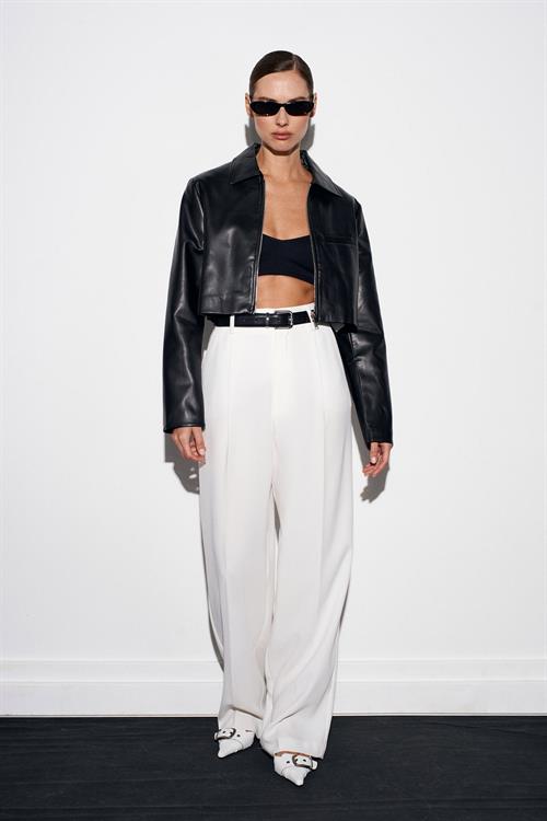 Wholesale Womens Ecru High Waist Pleated Palazzo Trousers