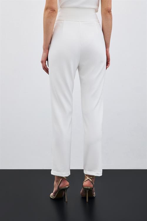 Wholesale Womens Ecru High-Waist Trousers with Front V-Shaped Accessory