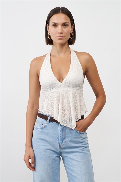 Wholesale Womens Ecru Lace Halter Top