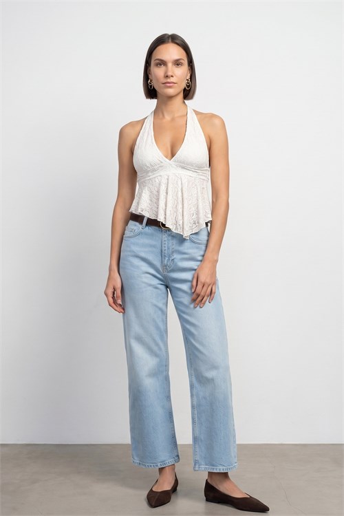 Wholesale Womens Ecru Lace Halter Top