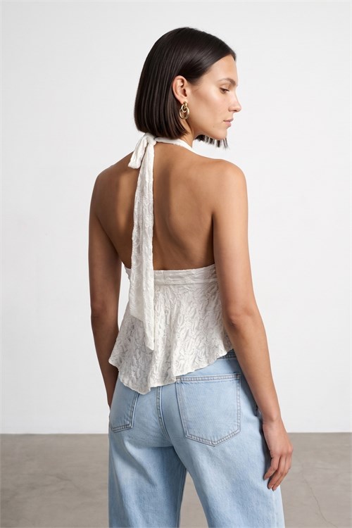 Wholesale Womens Ecru Lace Halter Top