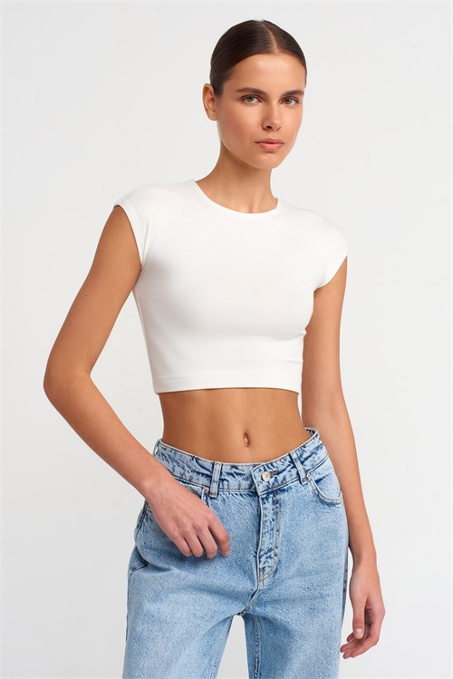 Wholesale Womens Ecru Modal-Cotton Cropped T-Shirt