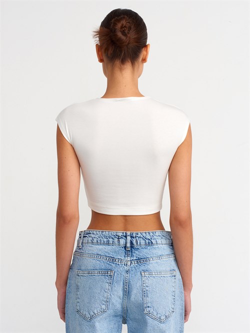 Wholesale Womens Ecru Modal Cotton Crop T-Shirt