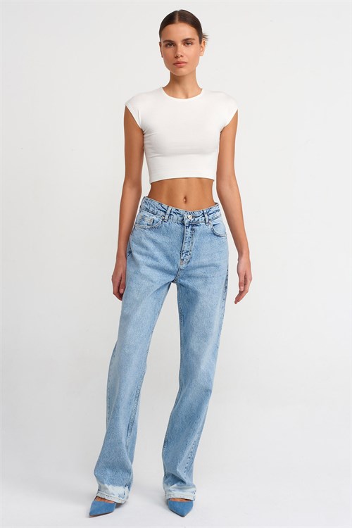 Wholesale Womens Ecru Modal-Cotton Cropped T-Shirt