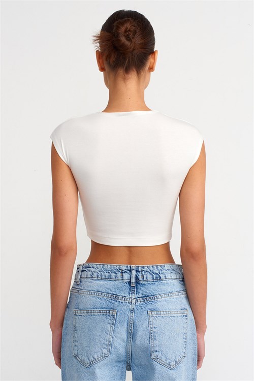 Wholesale Womens Ecru Modal-Cotton Cropped T-Shirt