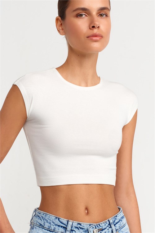 Wholesale Womens Ecru Modal-Cotton Cropped T-Shirt