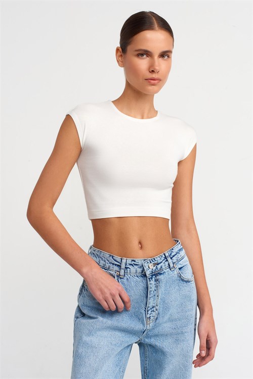 Wholesale Womens Ecru Modal Cotton Crop T-Shirt