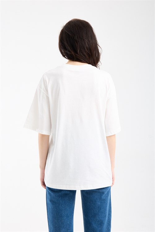 Wholesale Womens Ecru Oversized Printed T-Shirt