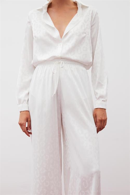 Wholesale Womens Ecru Patterned Trousers with Elastic Waist