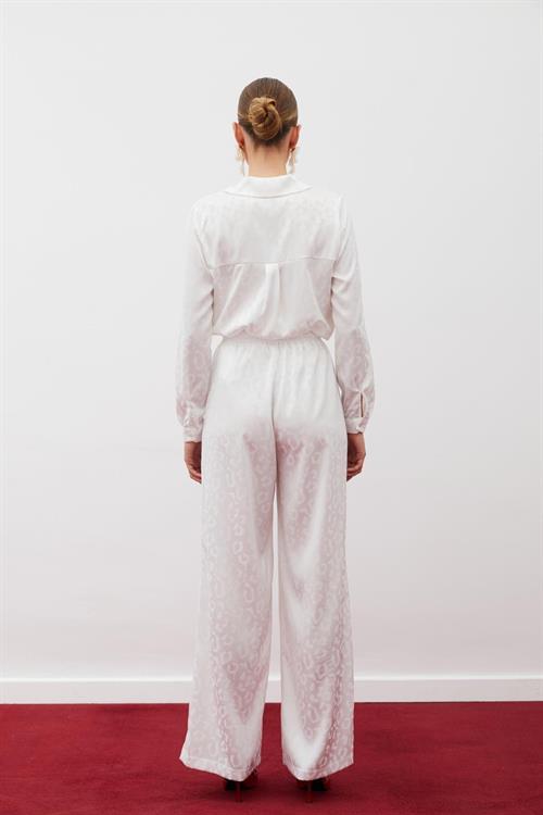 Wholesale Womens Ecru Patterned Trousers with Elastic Waist