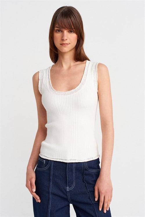 Wholesale Womens Ecru Ribbed Fine Textured Knit Blouse