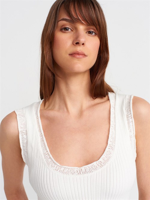 Wholesale Womens Ecru Ribbed Fine Textured Knit Blouse