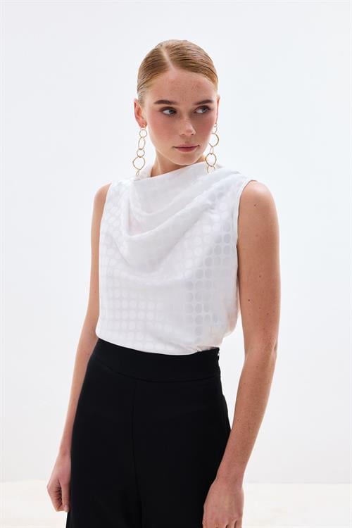 Wholesale Womens Ecru Satin Jacquard Sleeveless Blouse