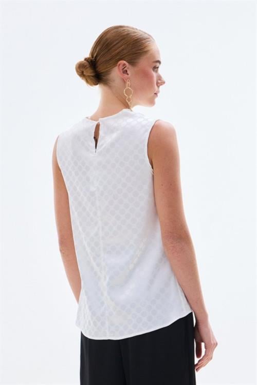 Wholesale Womens Ecru Satin Jacquard Sleeveless Blouse